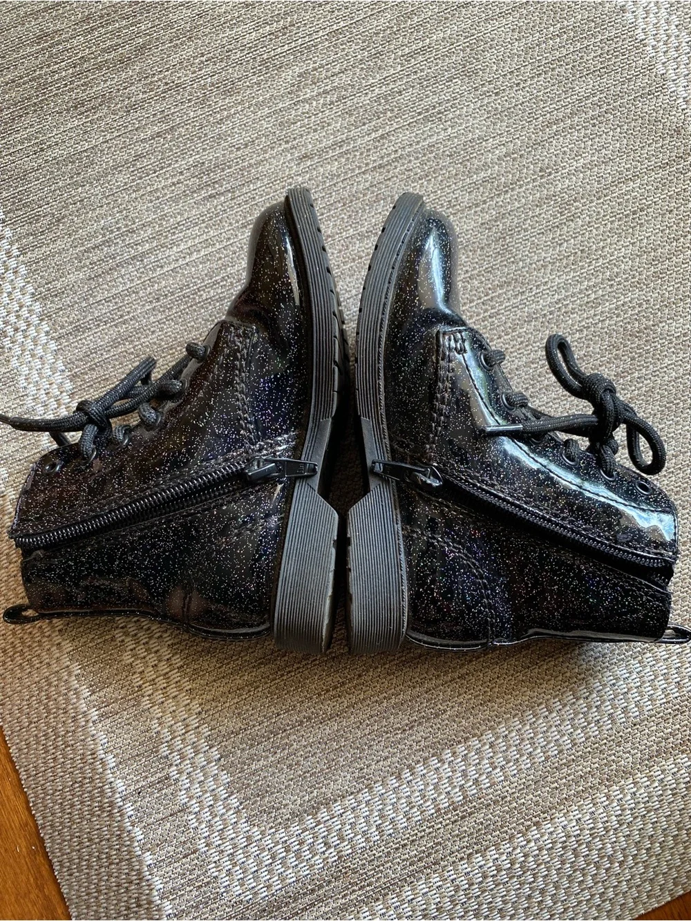 Girls size 9 Black Glitter Lace-Up Combat Boots